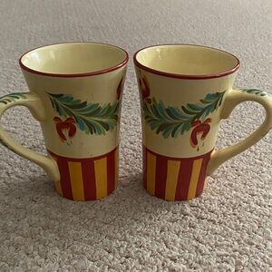 2 Vintage Gail Pittman Hand Painted coffee mugs Siena  Garland Pattern